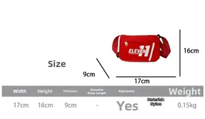 Specifiche dettagliate delle dimensioni per la borsa a tracolla rossa in nylon con misure