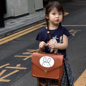 Retro brown leather rabbit backpack for kids with Miffy design and adjustable straps