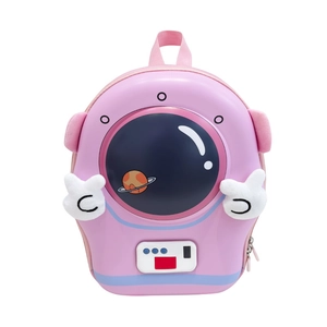 Pink astronaut hard shell backpack for kids with transparent window and cartoon design