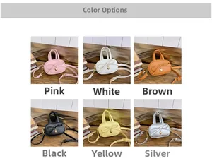 Mini shoulder bags for kids in six colors with bows and golden heart charms