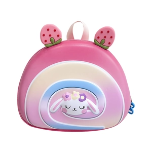 Cute pink 3D cartoon sheep backpack with strawberry details for preschool kids