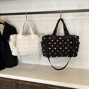 Women Quilted Polka Dot Tote Bag Nylon Large Capacity Multi Pocket Mommy Diaper Bag Travel Shoulder Handbag Modern Chic