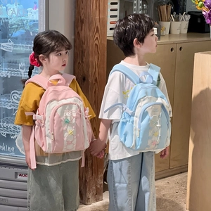 Cute kids backpack with 3D star decor and drawstring pocket for boys and girls