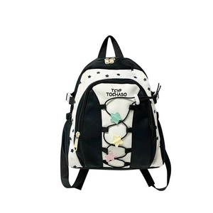 Kids star print backpack with cute drawstring and colorful charms for school