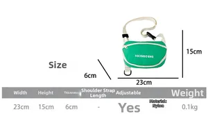 Größentabelle für grüne Nylon-Gürteltasche für Kinder mit Maßen 23x15x6cm Details