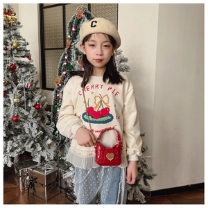 Kids heart pattern crossbody bag with red crocodile texture and cherry pie sweatshirt
