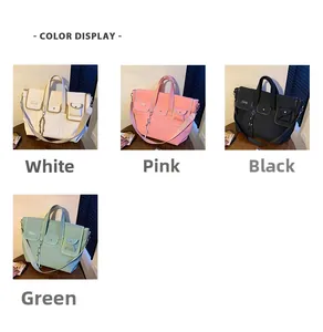 Workwear style canvas tote bag color options in white, pink, black, and green colors