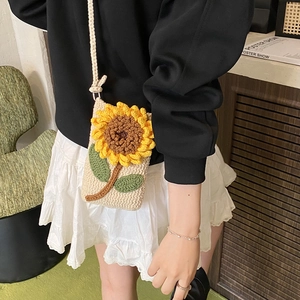 Petit sac bandoulière fait main au crochet avec motif tournesol pour téléphone et monnaie