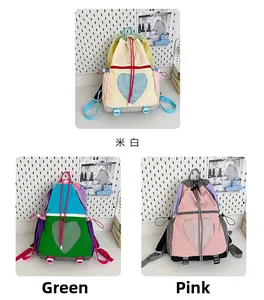 Detailed comparison of color options for the heart pattern drawstring school backpack