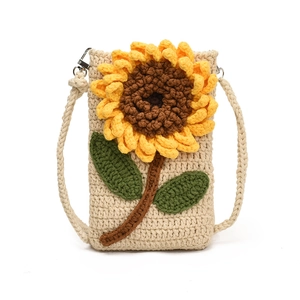 Sac à bandoulière fait main au crochet avec motif tournesol et sangle tissée en coton