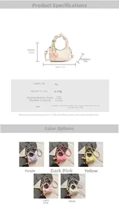 Size guide for children flower pleated crossbody bag with PU fabric material details
