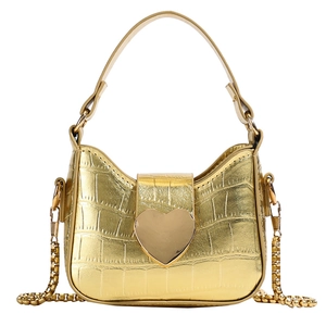 Golden stone pattern mini crossbody bag for kids with metallic heart buckle and chain