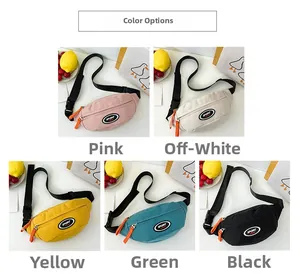 Collage of kids sporty crossbody chest bags in five colors with adjustable straps