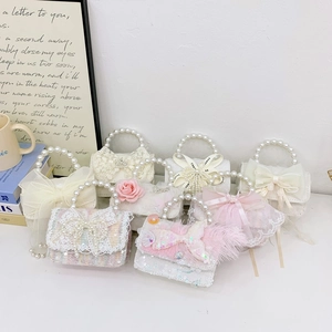 Sac À Main Doux Pour Fille Enfant Poignée Künstliche Perle Dentelle Noeud Princesse Bandoulière Chaîne