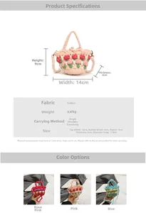 Detailed size chart showing dimensions and knit material of the tulip crochet mini bag
