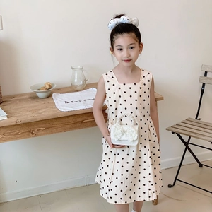 Ensemble robe à pois pour filles avec sac à main en dentelle perlée et bandeau assorti