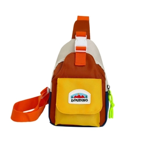 Kids' sporty crossbody chest bag featuring a vibrant color-block nylon design and adjustable strap