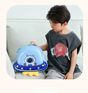 Blue UFO astronaut toddler backpack showing high-quality durable shell and 3D details