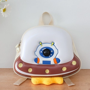 Detailed view of the hard-shell UFO kids backpack featuring a cute astronaut design