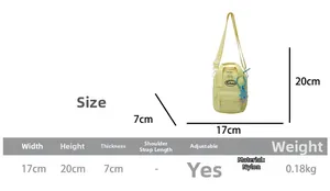 Size chart showing 17x20x7cm dimensions for the minimalist nylon kids crossbody bag