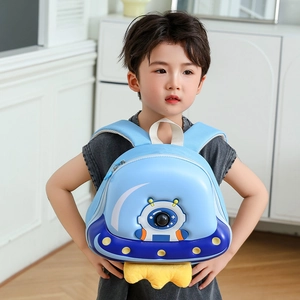 Lightweight blue eggshell kids backpack with 3D astronaut and UFO design for toddlers