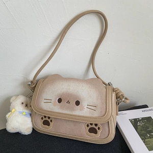 Kawaii Cartoon Cat Shape Shoulder Bag PU Leather Embroidery Japanese Style Cute Crossbody Handbag For Women Girls