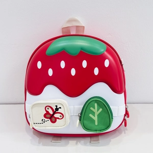 Cute strawberry shell backpack for kindergarten kids with small functional pouches