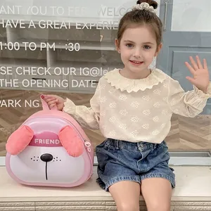 Sac à dos rigide rose pour enfant avec oreilles en peluche 3D et visage de chiot mignon