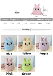 Detailed size chart and multi-color nylon cartoon bunny backpacks for kids