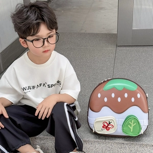 Cute mushroom house style kids backpack for kindergarten toddlers in chocolate brown and white