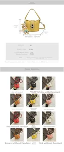 Detailed size chart and multi-color options for the stylish PU leather mini bucket bag