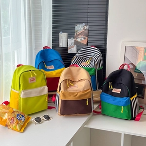 Zaino Per Bambini Color-block A Righe Nylon Traspirante Leggero Borsa Da Scuola Alla Moda Per Asilo Bambini Ragazzi Ragazze