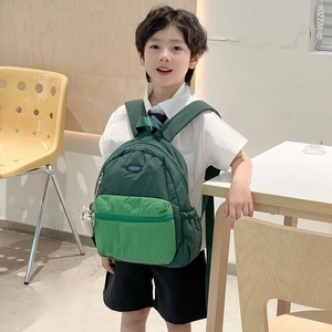 Kids color-block outdoor sports backpack in dark and lime green with large capacity