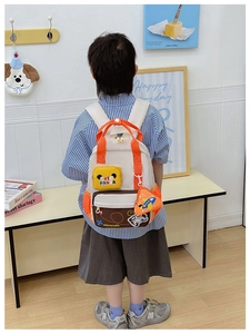 Kid's airplane backpack featuring cute panda pouch and breathable orange mesh pockets