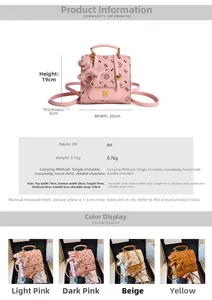 Tableau des tailles détaillé pour mini sac à dos en cuir PU avec nœud mignon