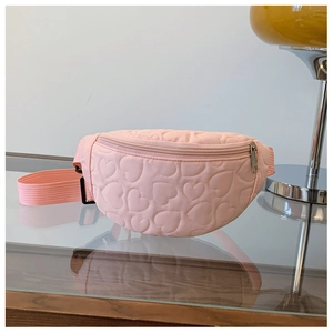 Sac de poitrine matelassé en forme de cœur rose pour enfants avec zip métallique