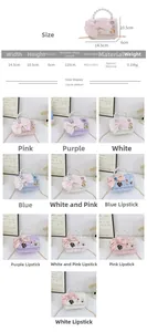 Size chart for pearl handle tweed mini bag with dimensions 14.5x10.5x6cm and various colors