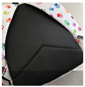Close-up of breathable black honeycomb mesh padding on kids cartoon leopard backpack
