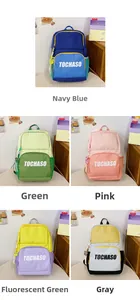 Variety of colorful student backpacks with spacious compartments and front pockets
