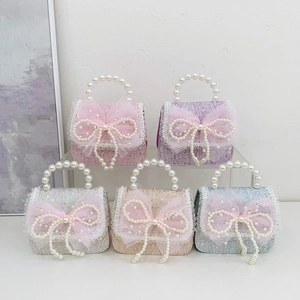 Mini Umhängetasche Für Mädchen Mit Pailletten Künstliche Perlen Griff Großer Netzschleife Süße Prinzessin Handtasche Kette