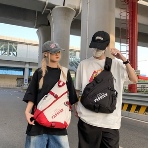 Contrast color street style crossbody chest bag with adjustable straps and fashion text