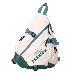 Contrast color triangular crossbody chest bag for women in off-white and green canvas