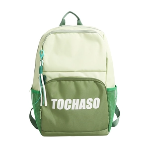 Green color-block kids backpack with TOCHASO letter print and large capacity