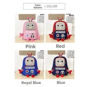 Robot-themed Panda backpack for children in pink, red, royal blue, and light blue colors