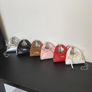 Mini bow-knot decorative handbags in six colors with elegant thin metal chain straps