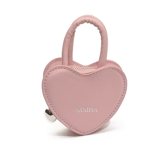 Mini sac à bandoulière rose en forme de cœur pour filles en cuir PU avec fermeture éclair