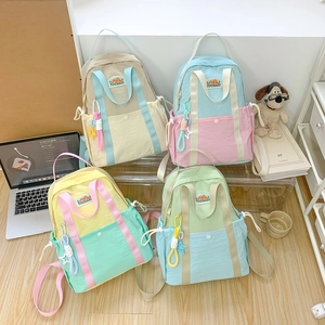 Color Block Kids Backpack Nylon Large Capacity Lightweight School Travel Bag For Boys Girls Fashion Star Charm