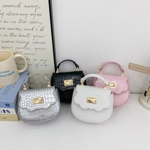 Mini Sac Bandoulière Fille Cuir PU Gaufré Crocodile Rabat Bord Ondulé Sac À Main Élégant Accessoire Mode Enfant