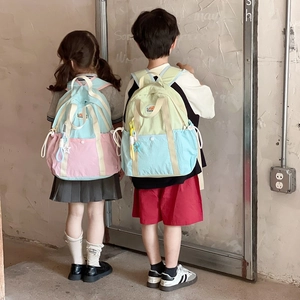 Contrast color school backpacks for kids with large capacity and lightweight nylon fabric