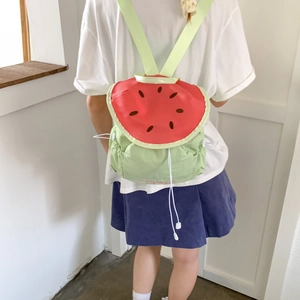 Creative watermelon themed backpack for girls with green and red fruit design and embroidery